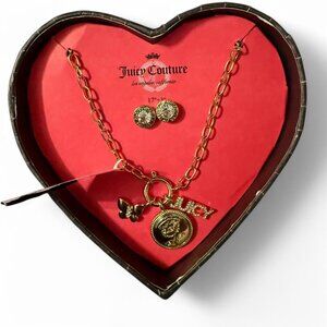 Juicy Couture heart chain necklace and earrings set in a heart shaped gift box